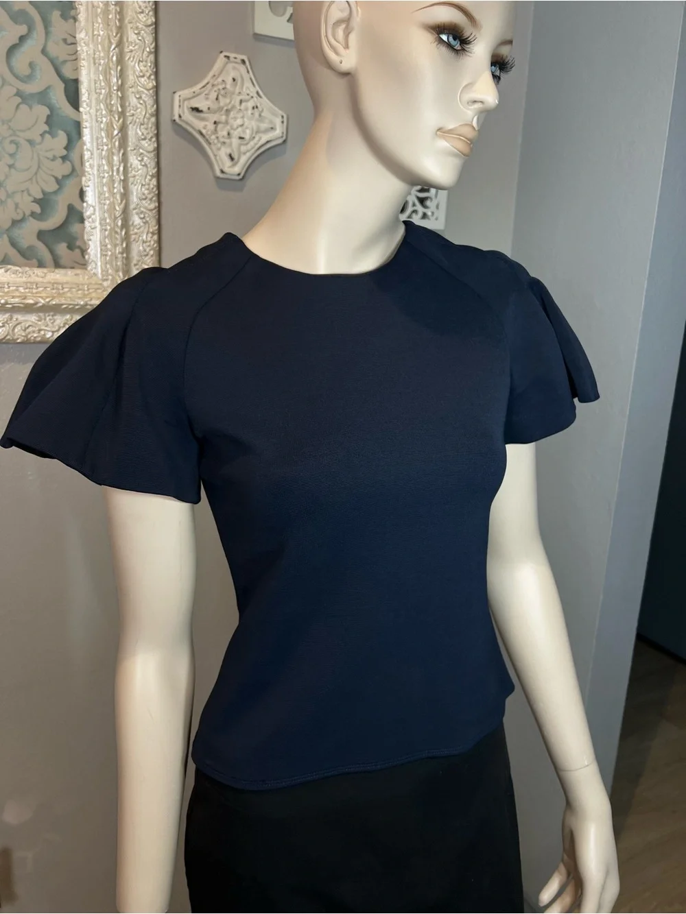 Carven Navy Flutter Sleeve Top - Picture 5 of 11